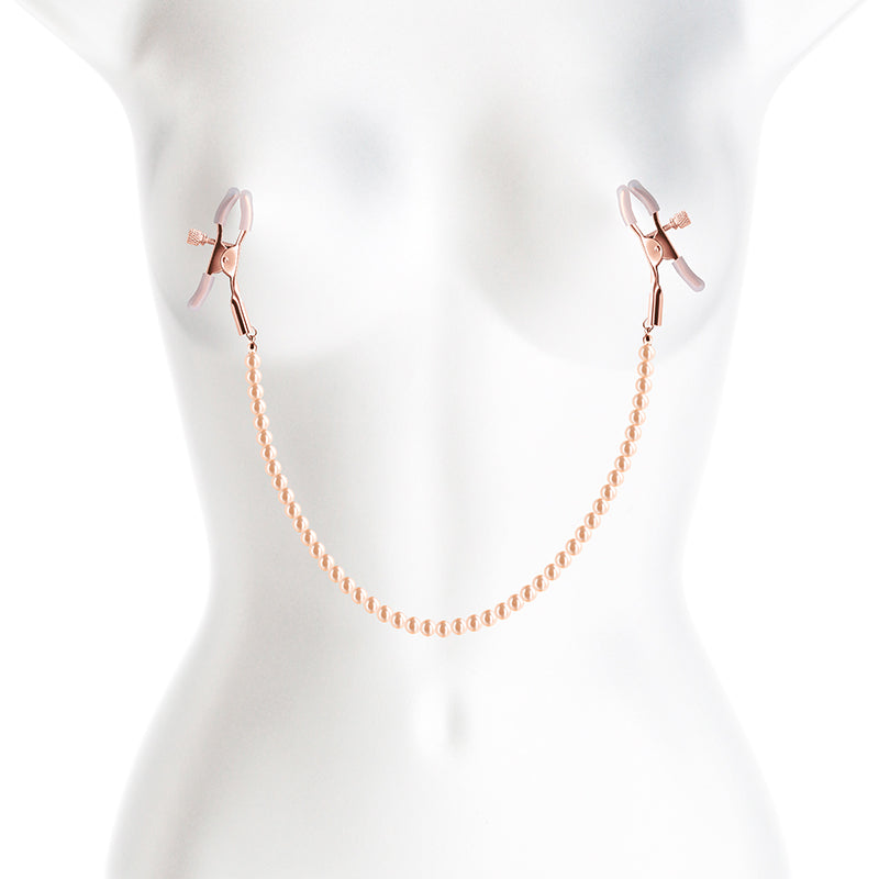 NS Novelties Bound Nipple Clamps - DC1 - Rose Gold Nipple Clamps with Gold Pearl Chain