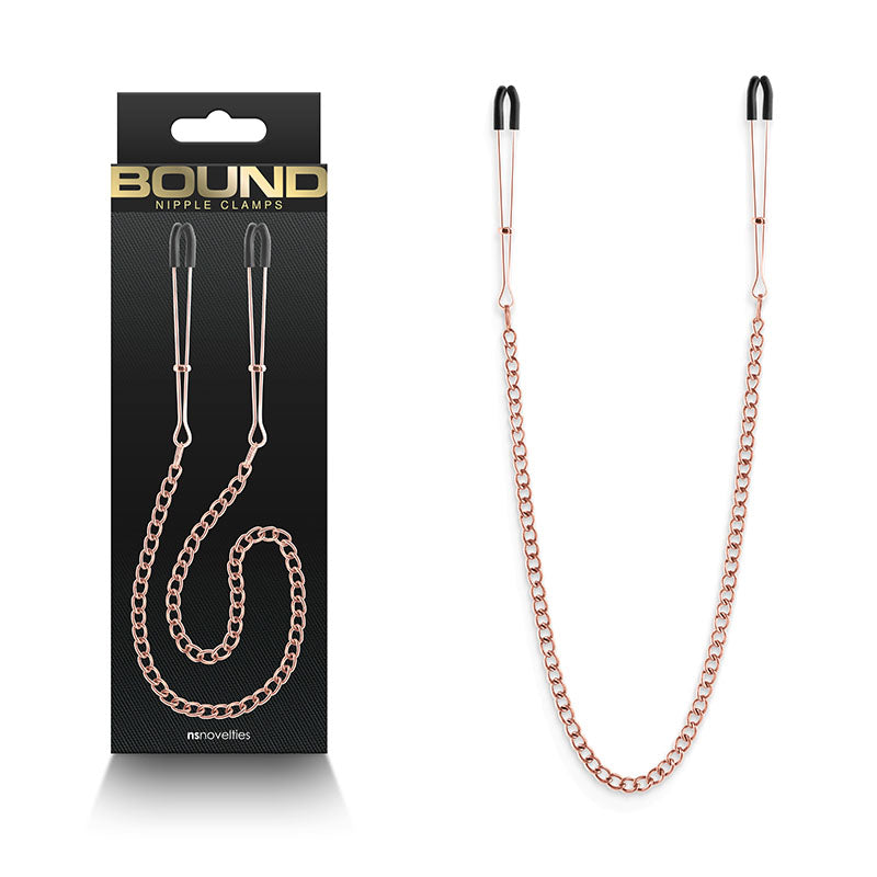 NS Novelties Bound Nipple Clamps - DC3 - Rose Gold Nipple Clamps with Chain