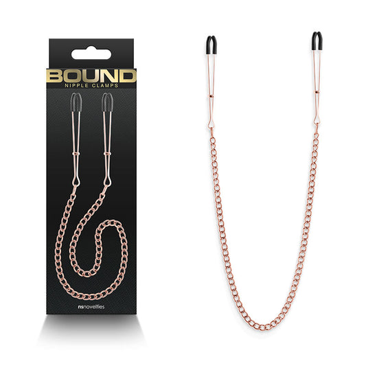 NS Novelties Bound Nipple Clamps - DC3 - Rose Gold Nipple Clamps with Chain