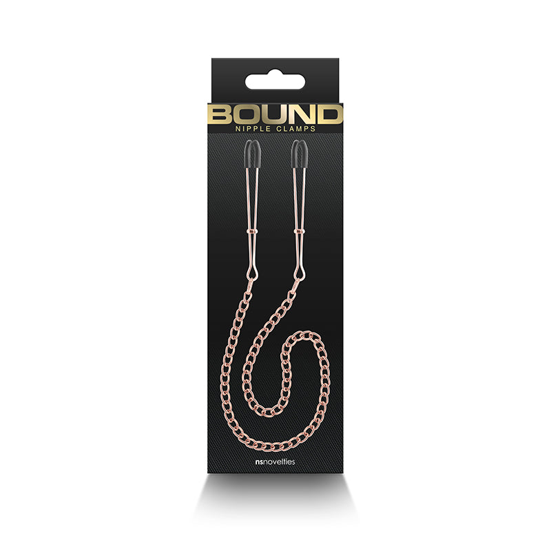 NS Novelties Bound Nipple Clamps - DC3 - Rose Gold Nipple Clamps with Chain