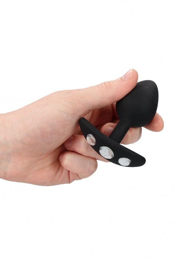 Shots Toys | OUCH! Large Diamond Butt Plug With Handle - Black 8.6 cm Butt Plug with Gem Base