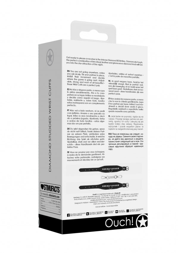 Shots Toys | Ouch! Diamond Studded Wrist Cuffs - Black