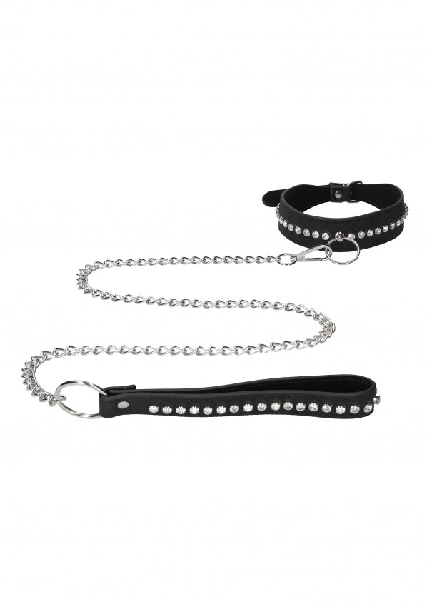 Shots Toys | Ouch! Diamond Studded Collar W/ Leash - Black