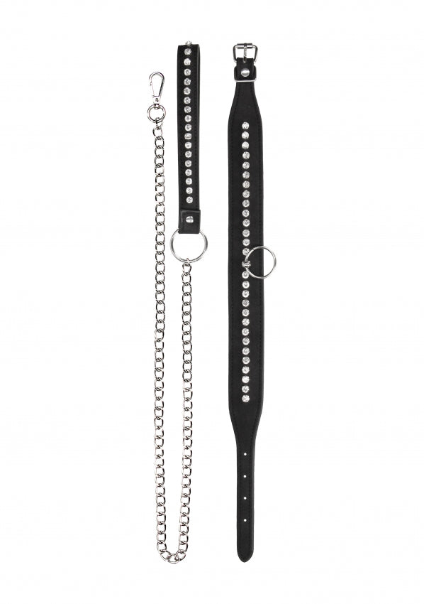 Shots Toys | Ouch! Diamond Studded Collar W/ Leash - Black