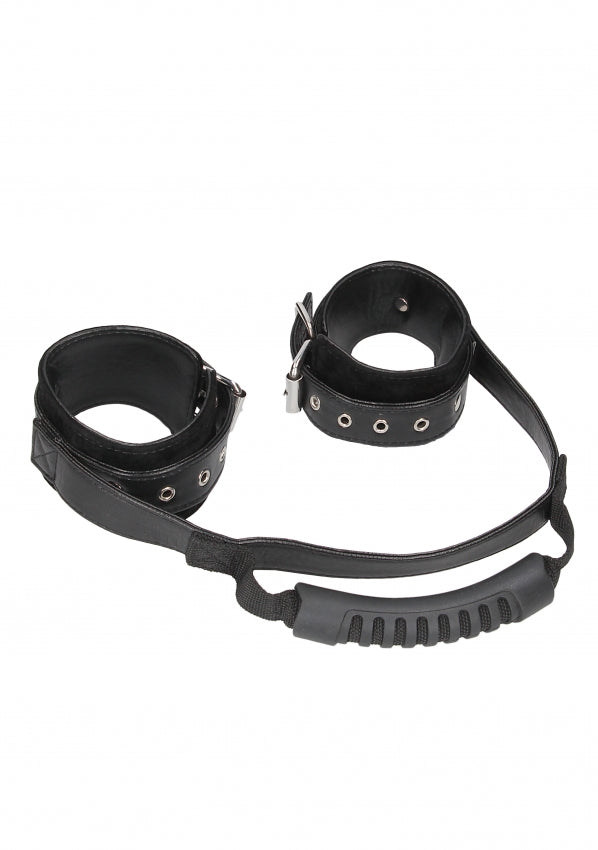 Shots Toys | OUCH! Bonded Leather Handcuffs With Handle - With Adjustable Straps