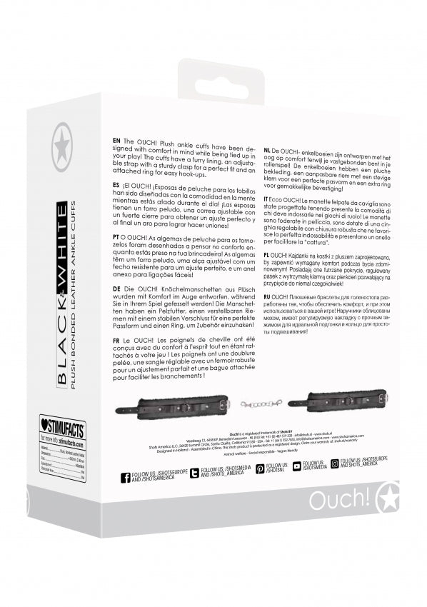 Shots Toys | OUCH! Plush Bonded Leather Ankle Cuffs - With Adjustable Straps