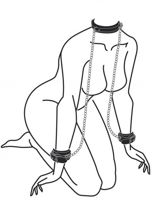 Shots Toys | OUCH! Bonded Leather Collar With Handcuffs - With Adjustable Straps and Chain