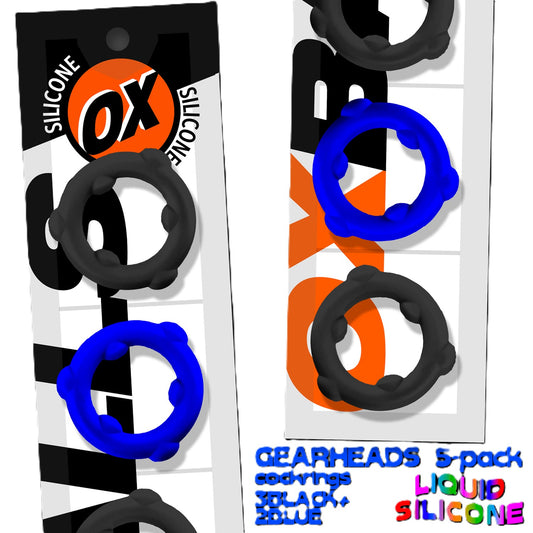 OxBalls Gearheads Spinner Liquid Silicone Rings Blue/Black 5-Pack