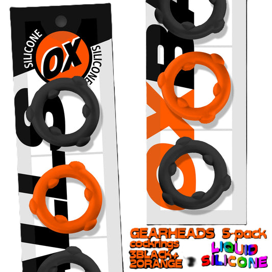 OxBalls Gearheads Spinner Liquid Silicone Rings Orange/Black 5-Pack