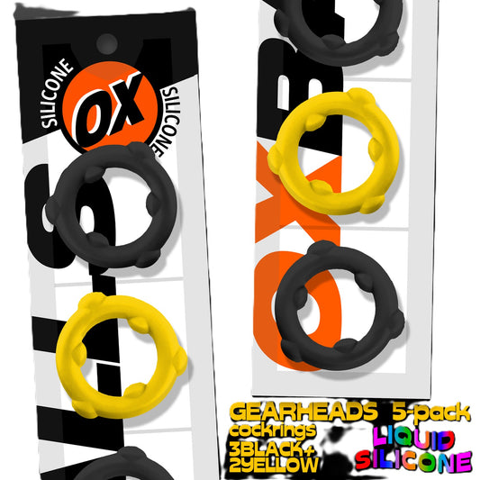 OxBalls Gearheads Spinner Liquid Silicone Rings Yellow/Black 5-Pack
