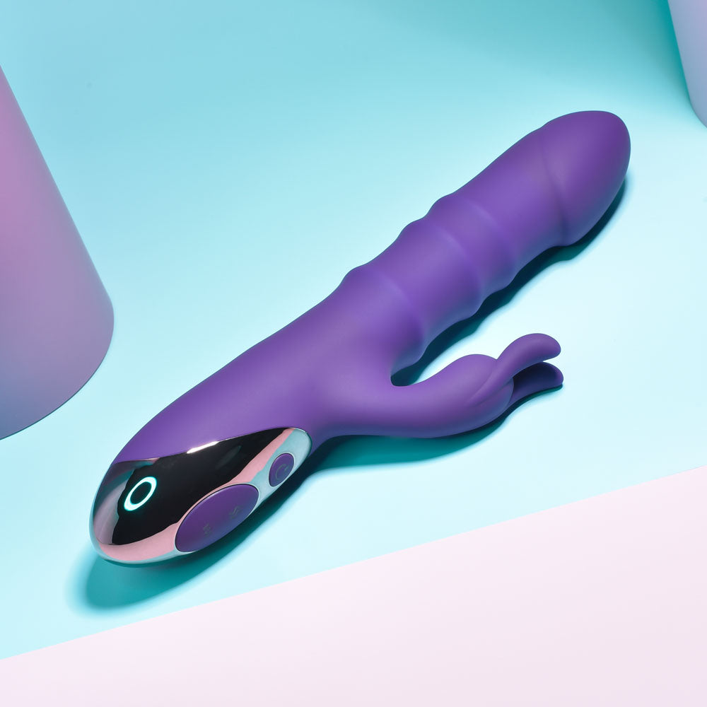 Playboy Pleasure HOP TO IT - Purple 23.5cm Thrusting Rabbit Vibrator