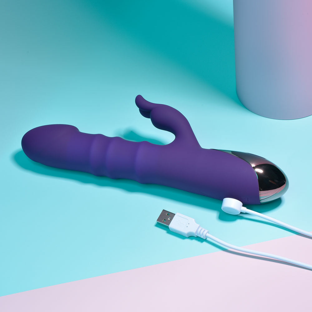Playboy Pleasure HOP TO IT - Purple 23.5cm Thrusting Rabbit Vibrator