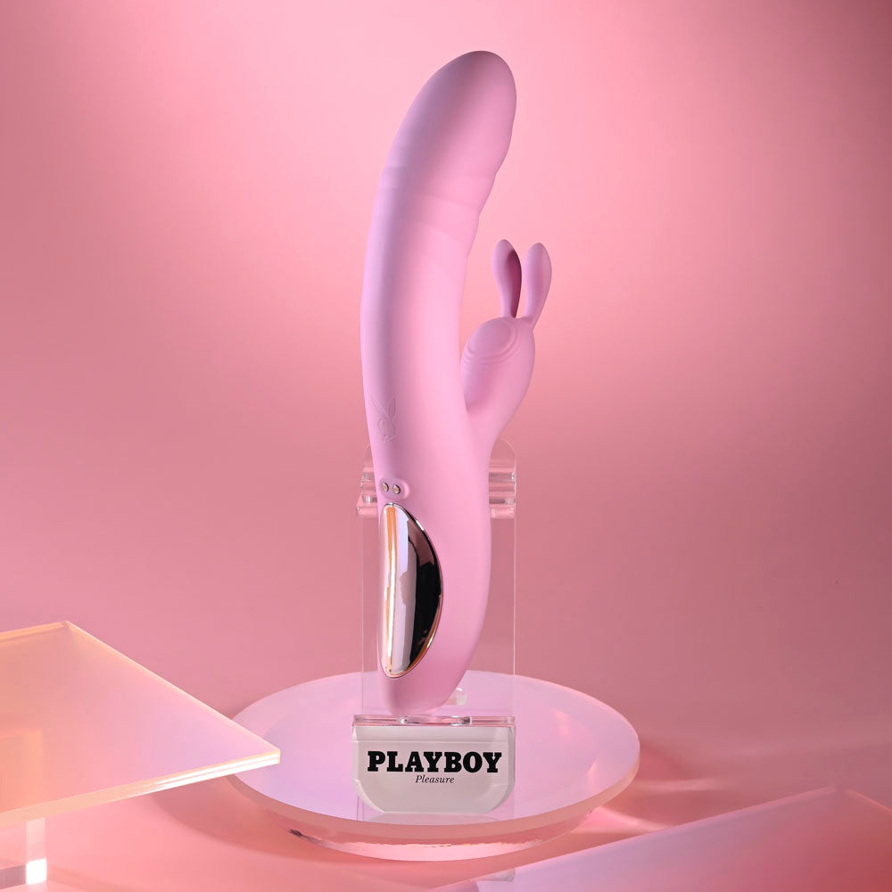 Playboy Pleasure RUB ME RIGHT - Pink 23.2cm Thrusting Rabbit Vibrator