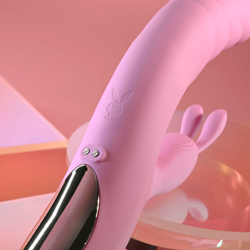 Playboy Pleasure RUB ME RIGHT - Pink 23.2cm Thrusting Rabbit Vibrator