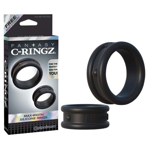 Pipedream Fantasy C-Ringz Max Width Silicone Rings - Black Cock Rings - Set of 2
