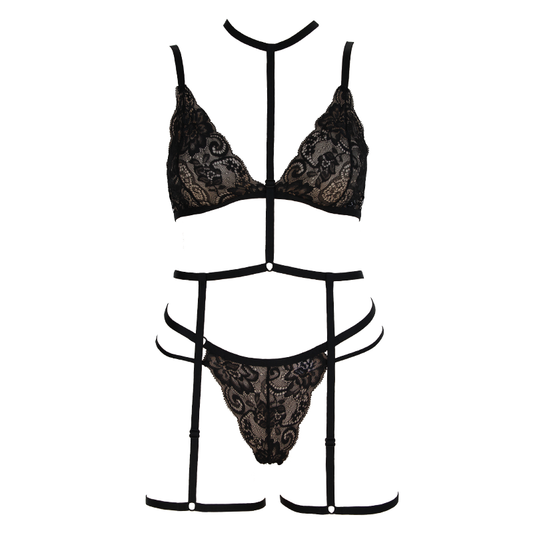Muse Lingerie Soft Cup Lace Triangle Bralette With Double Waist Strap Black PL001BLK Size S/M/L