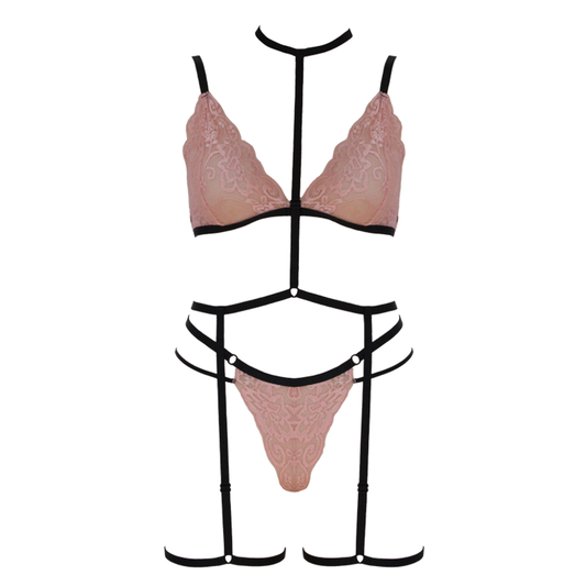 Muse Lingerie Soft Cup Lace Triangle Bralette With Double Waist Strap Pink PL001PNK Size S/M/L