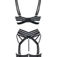 Muse Lingerie 4 Piece Bra, G-String, Garter Belt, Two Leg Straps Set Black Size S/M/L