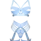Muse Lingerie 4 Piece Bra, G-String, Garter Belt, Two Leg Straps Set Blue Size S/M/L