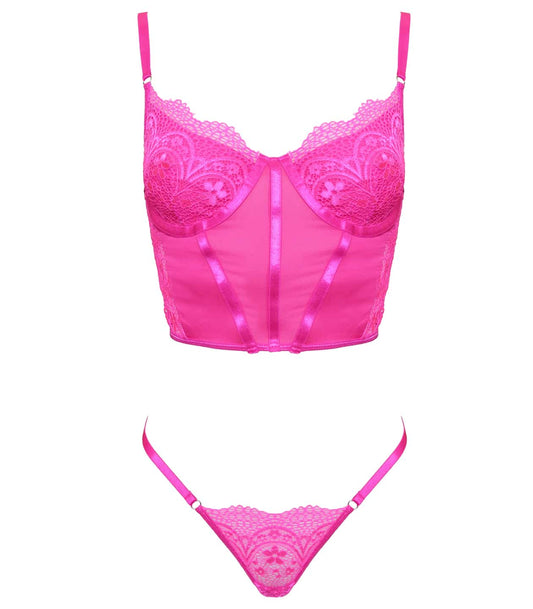 Muse Lingerie 2 Piece Set Crop Top And G String Pink Size S/M/L