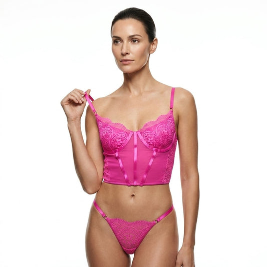 Muse Lingerie 2 Piece Set Crop Top And G String Pink Size S/M/L