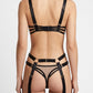 Muse Lingerie 3 Piece Contrast Nude & Black Bra & Panty Set With Elastic Leg Garter Belt Size S/M/L