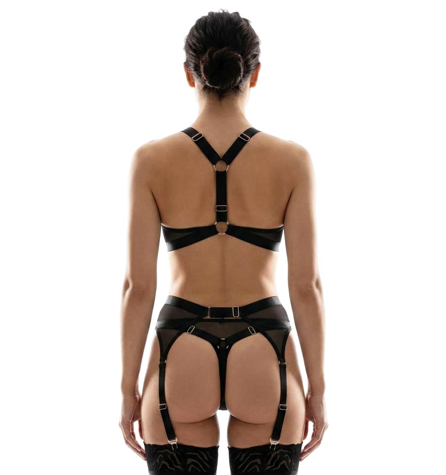 Muse Lingerie 5 Piece Mesh Lingerie Set with A Velvet-Flocked Zebra Print Size S/M/L