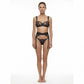 Muse Lingerie 3 Piece Sheer Mesh & Satin Lingerie Set Black Size S/M/L