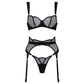 Muse Lingerie 3 Piece Sheer Mesh & Satin Lingerie Set Black Size S/M/L
