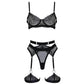 Muse Lingerie 5 Piece Bra, G-String, Garter Belt, Thigh Bands Lingerie Set Black Size S/M/L