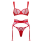 Muse Lingerie 3 Piece Sheer Mesh & Satin Lingerie Set Red Size S/M/L