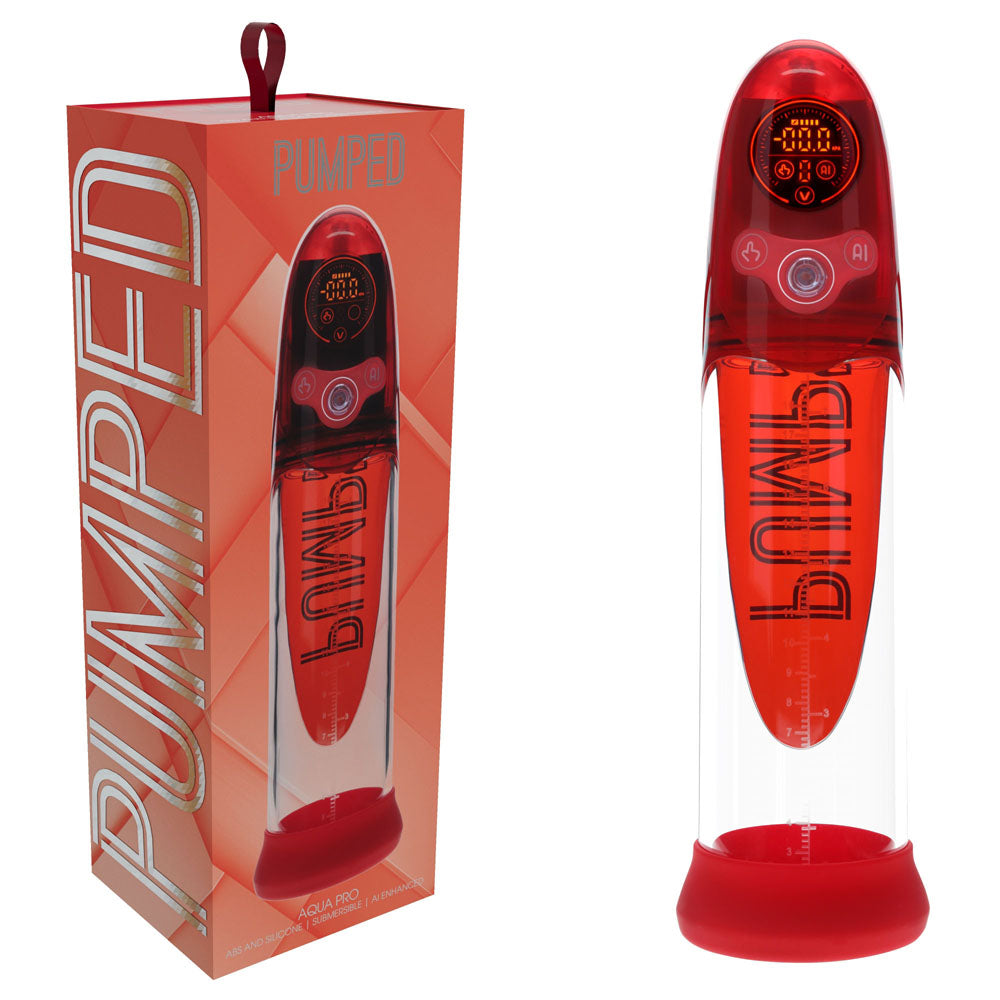 Shots Toys | PUMPED Aqua-Pro Auto Pump - Red/Clear AI-Enabled Submersible Auto Penis Pump