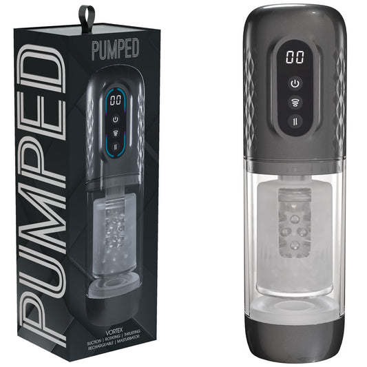 Shots Toys | PUMPED Vortex - Gunmetal - Sucking Rotating and Thrusting Auto Masturbator