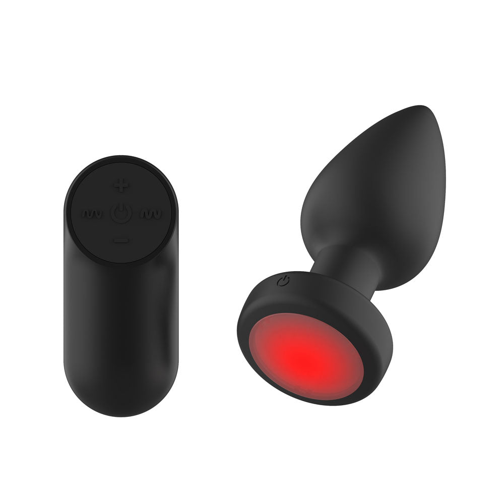 Passion Play Vibrating Butt Plug with LED Base and Wireless Remote - M