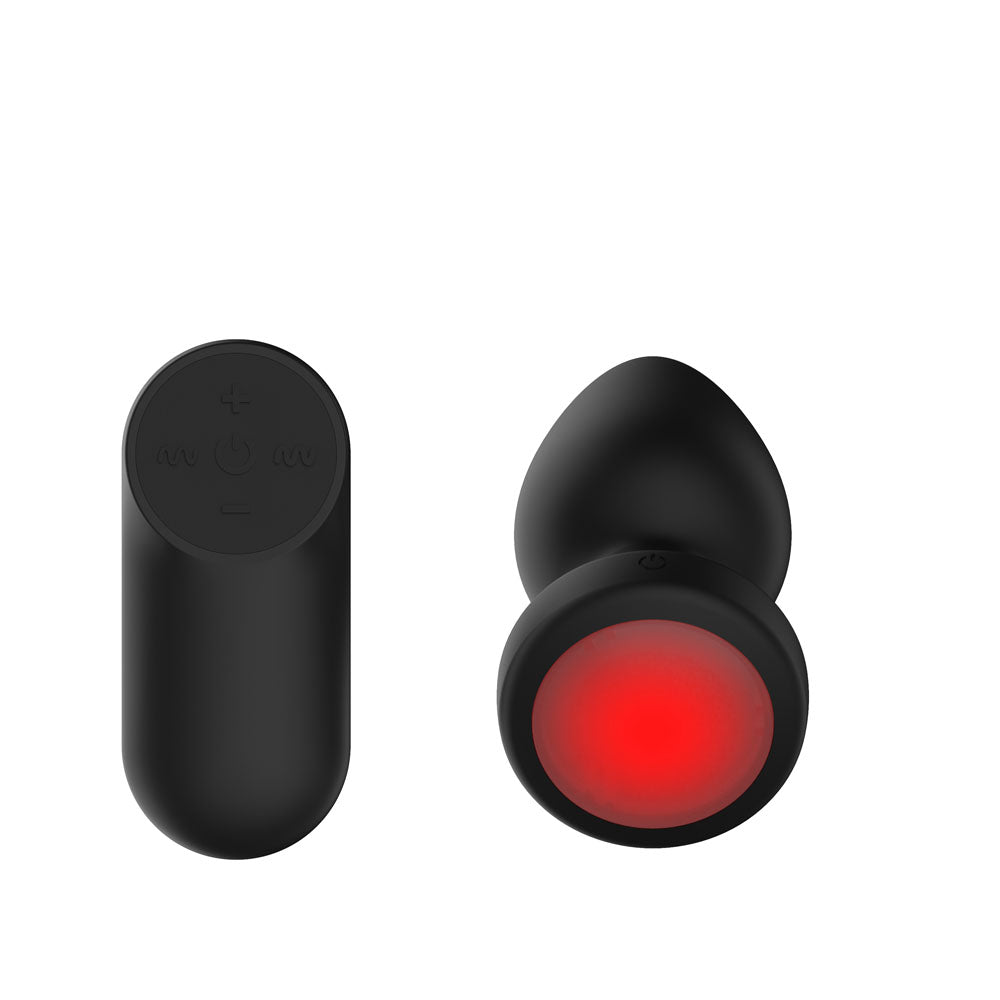 Passion Play Vibrating Butt Plug with LED Base and Wireless Remote - M
