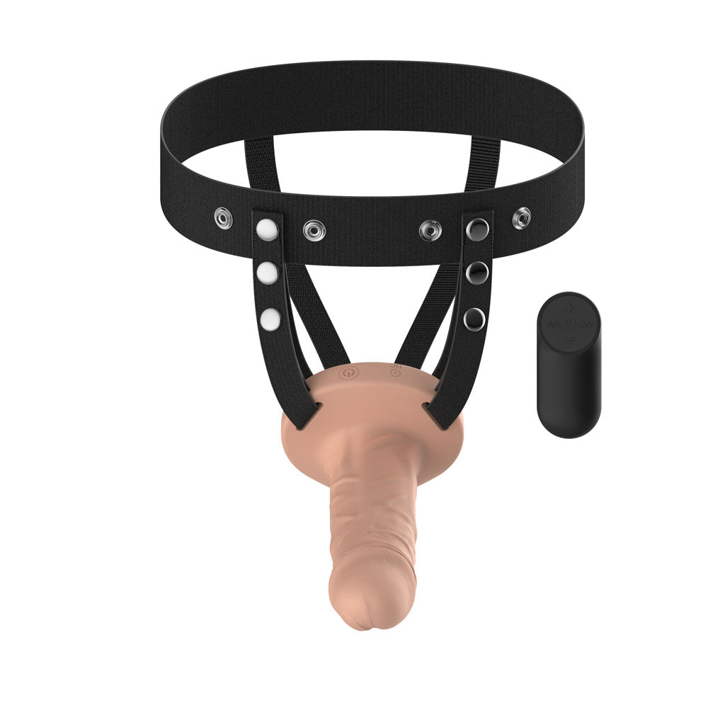 Passion Play Vibrating Realistic Hollow Strap-On with Wireless Remote - Flesh