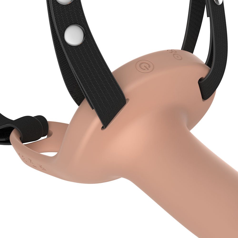 Passion Play Vibrating Realistic Smooth Strap-On with Wireless Remote - Flesh