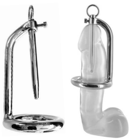 Rouge Stainless Steel 45mm Chastity Ring With Urethral Stick