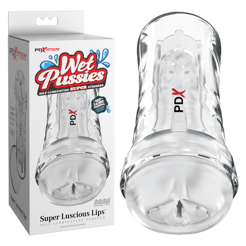 Pipedream PDX Extreme Wet Pussies - Super Luscious Lips - Clear Self Lubricating Vagina Stroker