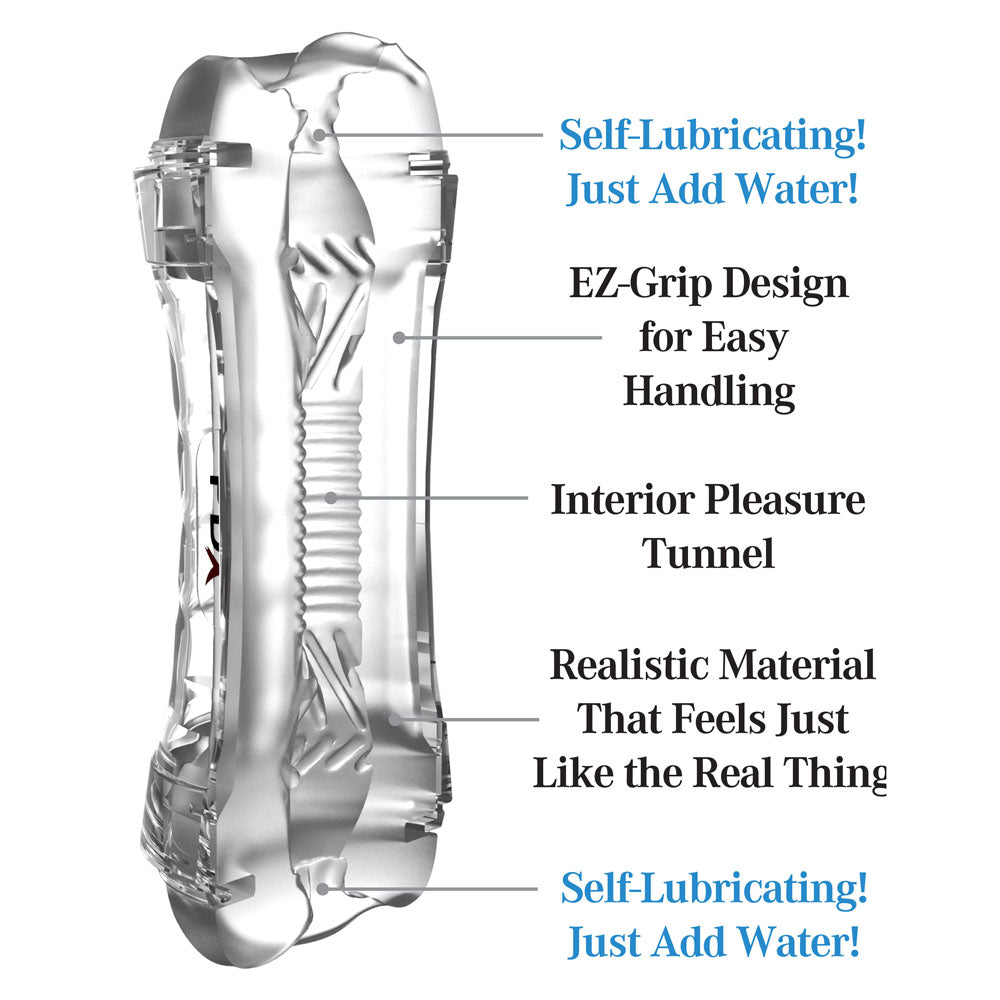 Pipedream PDX Wet Pussies Super Flip-A-Pussy Over - Clear Dual Ended Self Lubricating Stroker (Vagina & Ass)