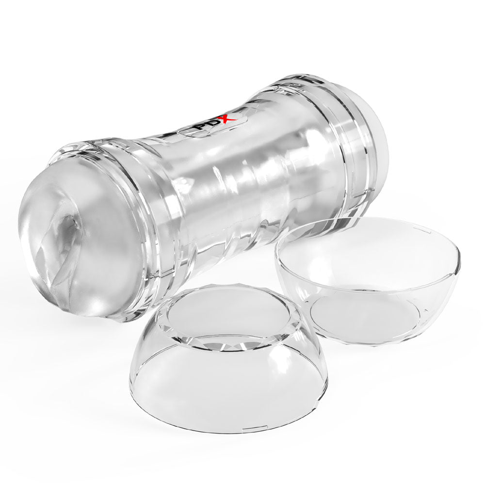 Pipedream PDX Wet Pussies Super Flip-A-Pussy Over - Clear Dual Ended Self Lubricating Stroker (Vagina & Ass)