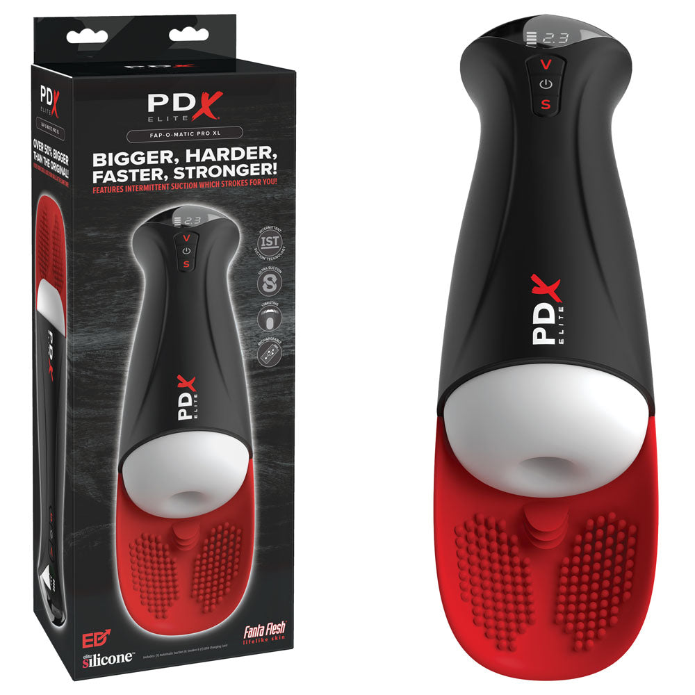 PDX Elite Fap-O-Matic Pro XL - White/Red Vibrating Suction Auto Stroker