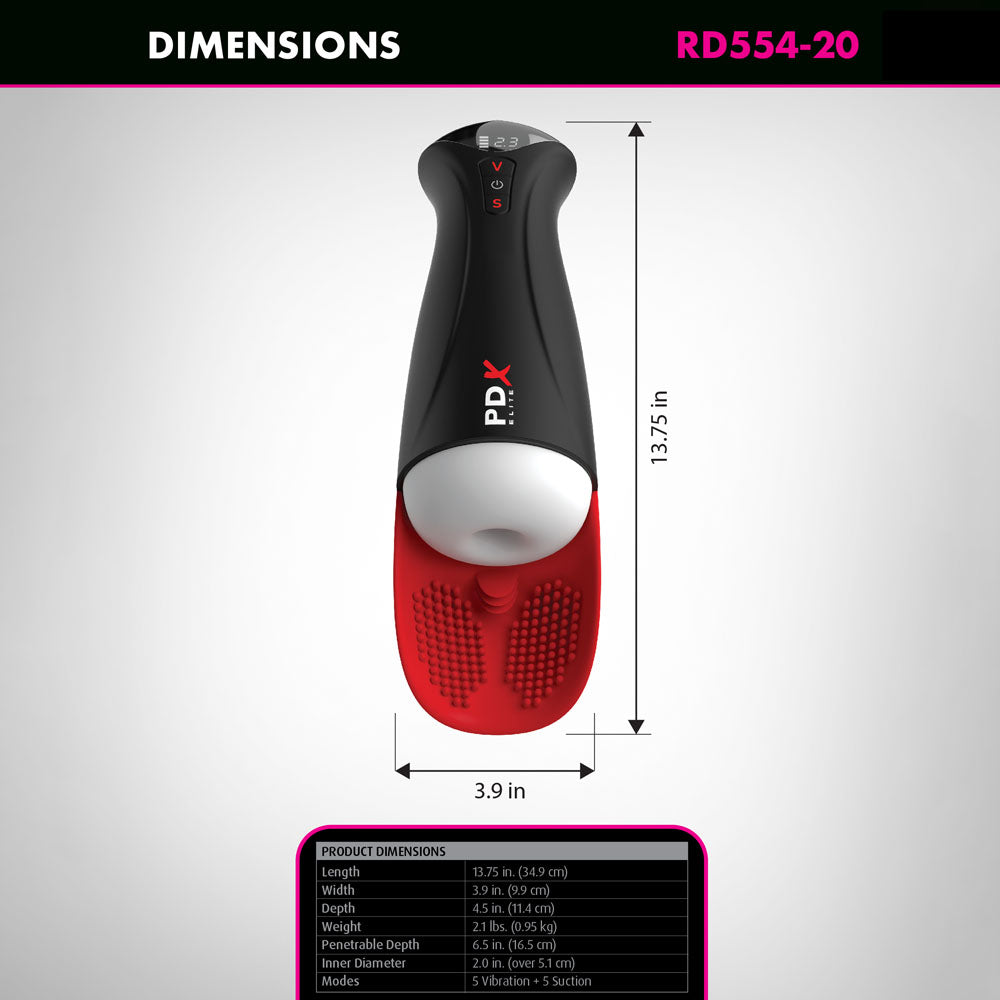 PDX Elite Fap-O-Matic Pro XL - White/Red Vibrating Suction Auto Stroker