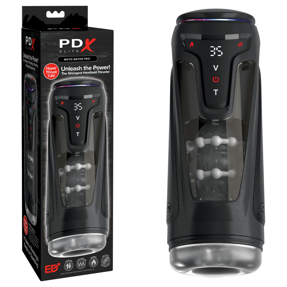 PDX Elite Moto-Bator Pro - Clear Warming Thrusting Vibrating Auto Stroker