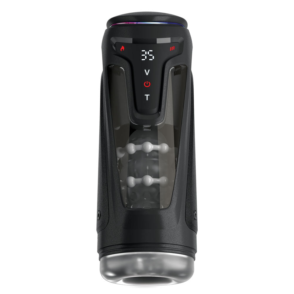 PDX Elite Moto-Bator Pro - Clear Warming Thrusting Vibrating Auto Stroker
