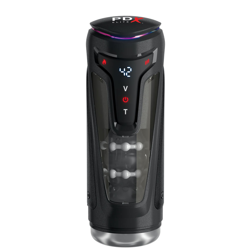 PDX Elite Moto-Bator Pro - Clear Warming Thrusting Vibrating Auto Stroker