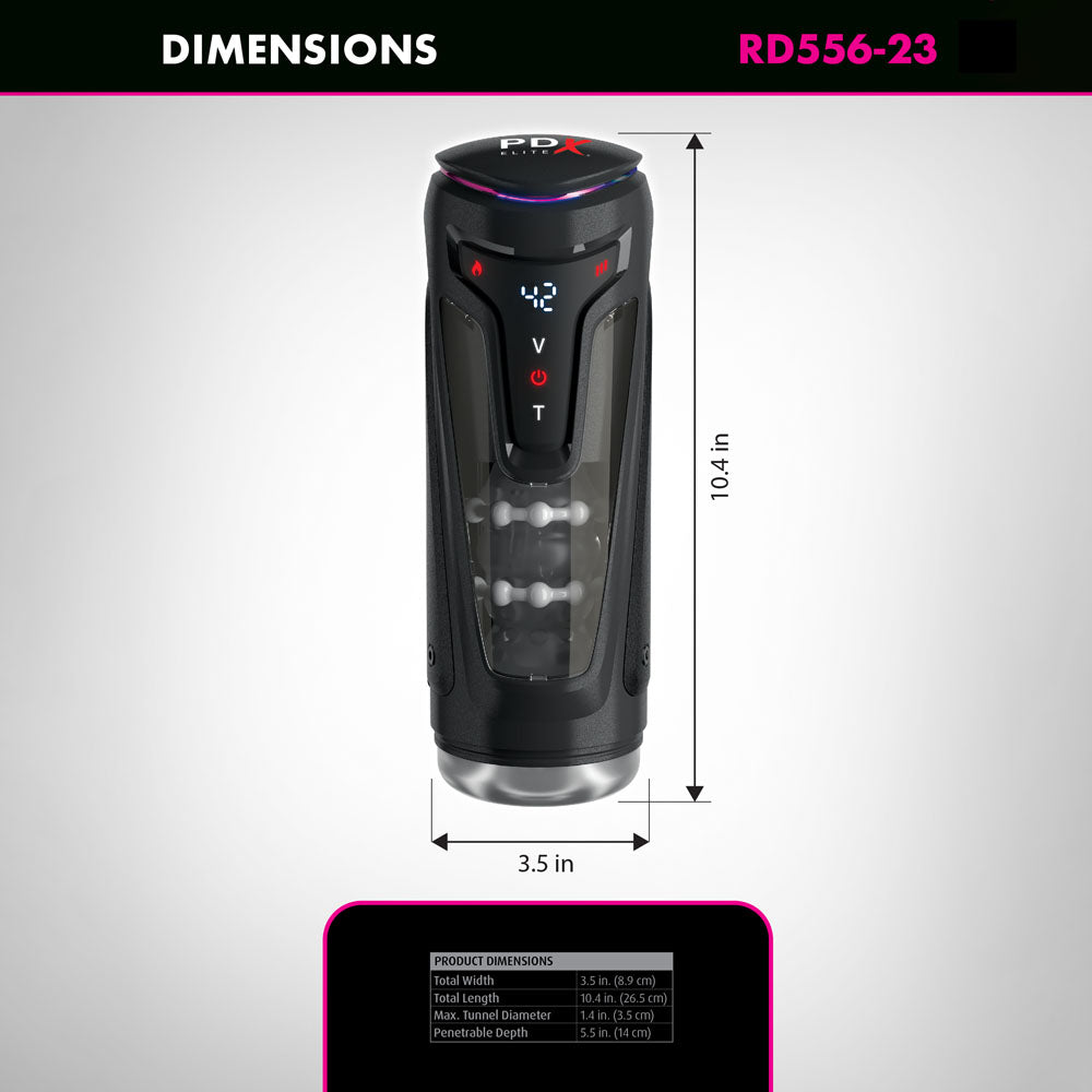 PDX Elite Moto-Bator Pro - Clear Warming Thrusting Vibrating Auto Stroker