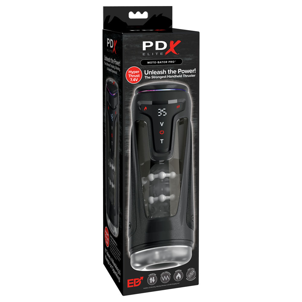 PDX Elite Moto-Bator Pro - Clear Warming Thrusting Vibrating Auto Stroker