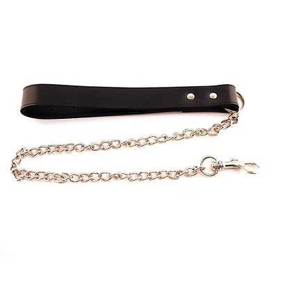 Rouge Leather Dog Lead with Chain - Black