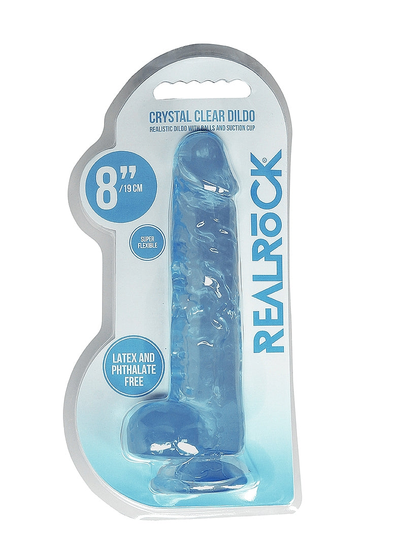 Shots Toys | REALROCK Crystal Clear 8" / 19cm Realistic Dildo with Balls - Blue